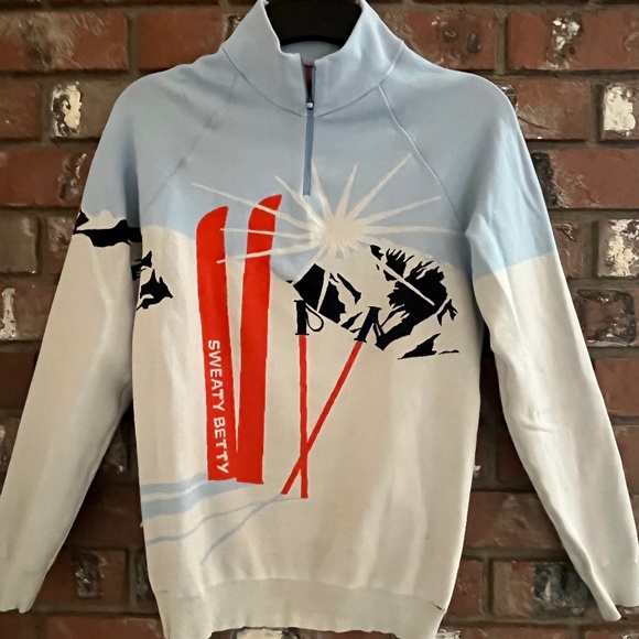 Sweaty Betty Light Blue 1/2 Zip Ski Mountain Long Sleeve Sweater Medium - Picture 1 of 6